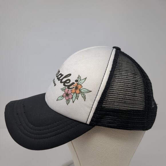 Hanalei Billabong Snapback Trucker Hat Black One Size Mesh Back Flowers - Picture 3 of 9